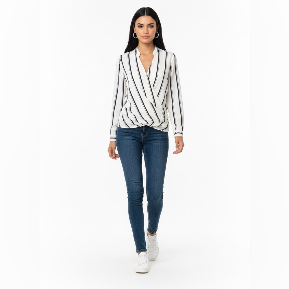 Splendid Ivory and Black Striped Wrap Blouse